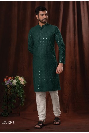 Green  Poly Cotton With Mirror Embroidery Kurtas Set 